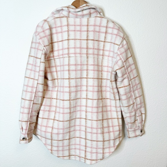 Joie Ivory Pink Plaid Oversized Shirt Jacket Shacket Size Small - Picture 4 of 4